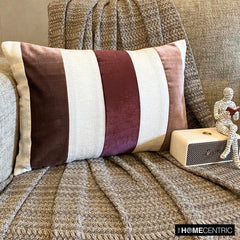 Swathe Berry - Maroon Velvet & Linen Lumbar Pillow Cover