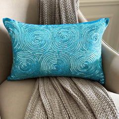 All Eyes on Aqua - Blue Silk Lumbar Cushion Cover