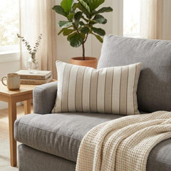 Beige Linen Lumbar Cushion Cover - Beige Terra Stripe Lumbar