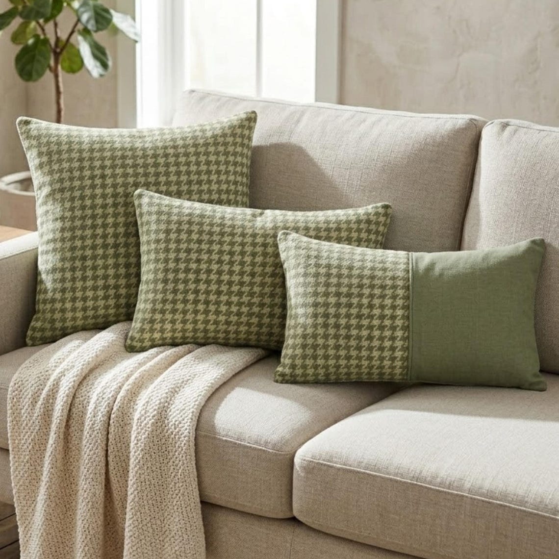 Sage Houndstooth Lumbatr Lumbar Cushion Cover