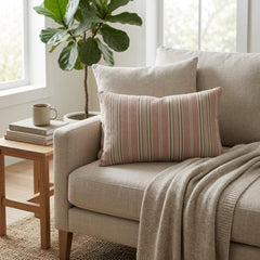 Pink Linen Lumbar Cushion Cover - Pink Haven Stripes Lumbar