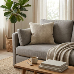 Beige Linen Lumbar Cushion Cover - Oat Houndstooth Lumbar