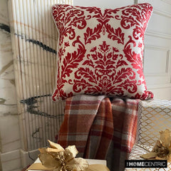 Cayenne Red Damask - Cayenne Red Burnout Velvet Throw Pillow Cover