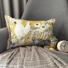 Yellow Cotton Lumbar Cushion Cover - Cockatoo Garden