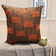 Red Lotuses Embroidery Throw Pillow Cover