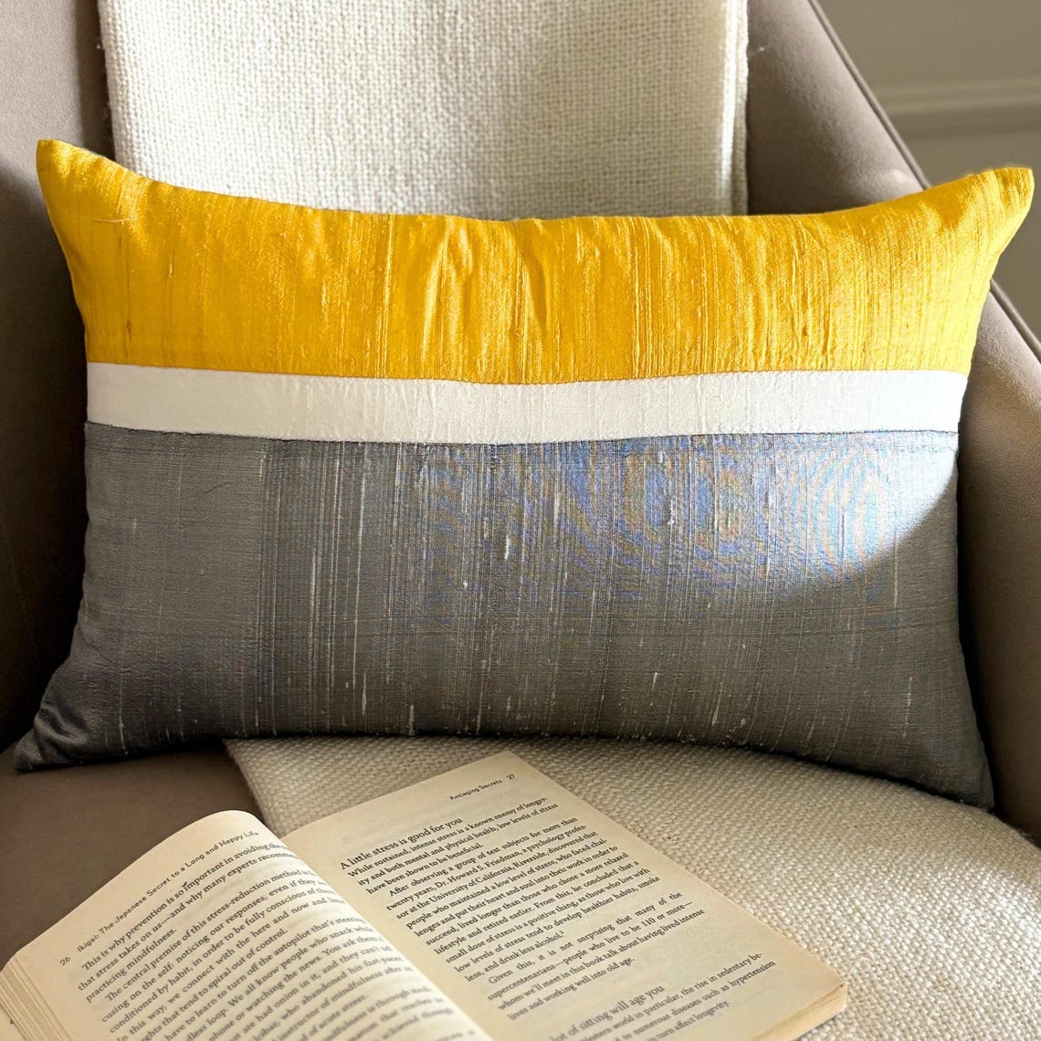 Plush Yellow Silk Lumbar Pillow Cover