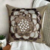 Brown Wildflower - Brown Art Silk Throw Pillow Cover
