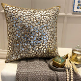 Shimmering Gold Beaded Decorative Euro Sham