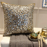 Shimmering Gold Beaded Throw Cushion Cover
