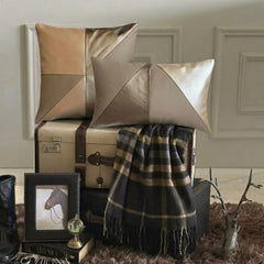 Leather Flush - Beige Faux Leather Throw Cushion Cover