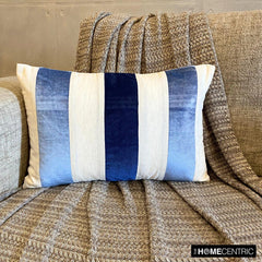 Swathe Blue - Blue Linen & Velvet Lumbar Pillow Cover