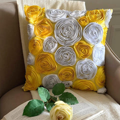 Sunny Yellow Blooms - Yellow Art Silk Throw Pillow Cover