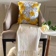Sunny Yellow Blooms - Yellow Art Silk Throw Pillow Cover