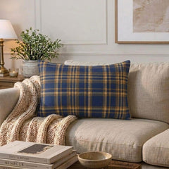 Plaidflow Navy - Blue Velvet Winter Plaid Lumbar Cushion Cover