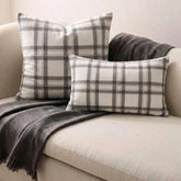 Gray & White Velvet Throw Cushion Cover - Vintage Plaid Gray