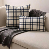 Navy & White Velvet Throw Cushion Cover - Vintage Plaid Navy