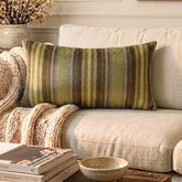 Linear Stripe Olive - Green Velvet Striped Oblong Lumbar Cushion Cover