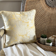 Paisley Yellow Scents - Yellow Jacquard Silk Throw Pillow Cover