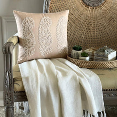 Linen Paisleys - Beige Cotton Linen Decorative Euro Sham
