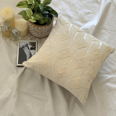 Victoria Pearls - Ivory Cotton Linen Decorative Euro Sham