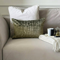 Olive Green Velvet Lumbar Cushion Cover - Cobblestone Lumbar