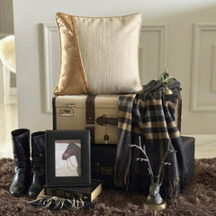 Acland - Beige & Gold Jute & Faux Leather Throw Pillow Cover