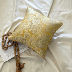Paisley Yellow Scents - Yellow Jacquard Silk Throw Pillow Cover