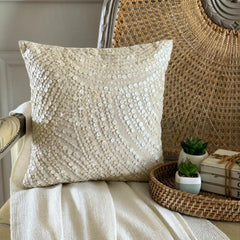 Glazed Pearls - Natural Beige Cotton Linen Throw Pillow Cover
