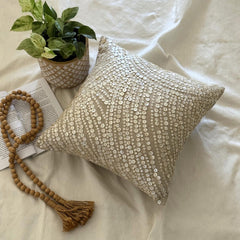 Glazed Pearls - Natural Beige Cotton Linen Throw Pillow Cover