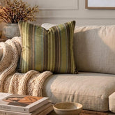Stripe Flow Olive - Green Velvet Stripes Throw Cushion Cover