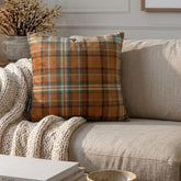 Plaidscape Orange - Orange Velvet Winter Plaid Throw Cushion Cover