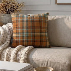 Plaidscape Orange - Orange Velvet Winter Plaid Throw Cushion Cover