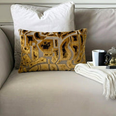 Ochre Velvet Lumbar Cushion Cover - Desert Mosaic Lumbar