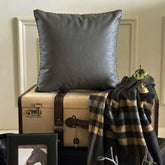 Silent Night - Gray Faux Leather Throw Pillow Cover