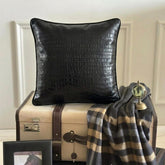 Black Faux Leather Throw Pillow Cover Paved Black