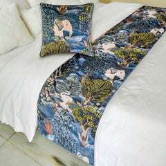 Velvet Blue Decorative Bed Runner and Cushion Cover - Midnight Menagerie