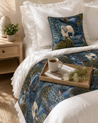 Velvet Blue Decorative Bed Runner and Cushion Cover - Midnight Menagerie