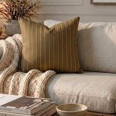 Linear Plush Green - Green Cotton Stripes Throw Cushion Cover
