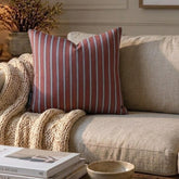 Linear Plush - Red Cotton Stripes Throw Cushion Cover