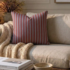 Linear Plush - Red Cotton Stripes Throw Cushion Cover