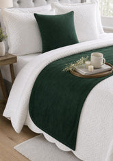 Dark Green Velvet Decorative Bed Runner and Cushion Cover