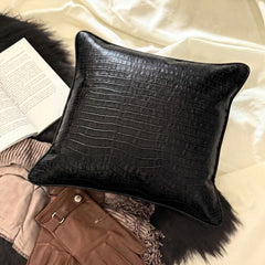 Paved Black - Black Faux Leather Throw Pillow Cover