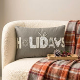 Holiday Season - Gray Linen Decorative Word Lumbar Cushion Cover