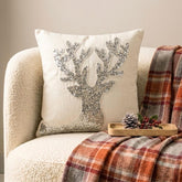 Dazzling Deer - White & Silver Linen Decorative Throw Cushion Cover
