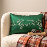 Holly Jolly - Green Silk Decorative Lumbar Cushion Cover