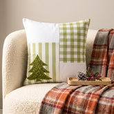 Xmas Tree Check - Green Cotton Checkered Decorative Throw Cushion Cover