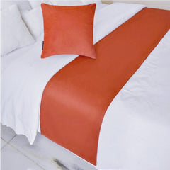 Velvet Orange Decorative Bed Runner and Cushion Cover - Rust Velvet