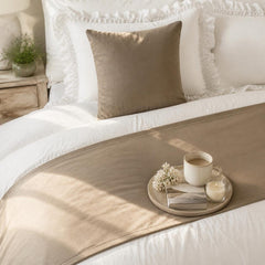 Velvet Mousse Taupe Decorative Bed Runner and Cushion Cover - Mousse Velvet