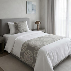 Grey Grey Decorative Bed Runner and Cushion Cover - Sahara Mandala