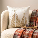 Luminous Pine - White & Gold Silk Decorative Throw Cushion Cover